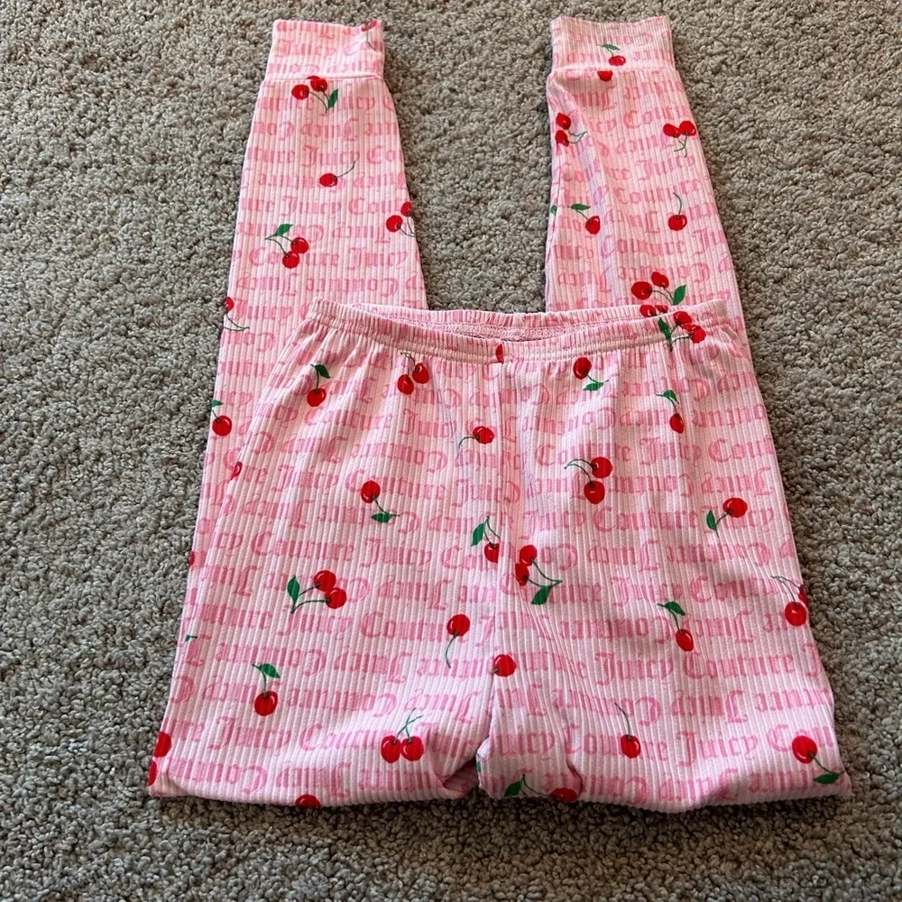 Juicy Couture Pink Ribbed With Cherries Girls PJ Set  Size 8